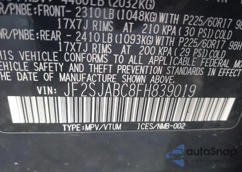 2015 Subaru Forester 2.5I из США, поврежденный, VIN JF2SJABC8FH839019